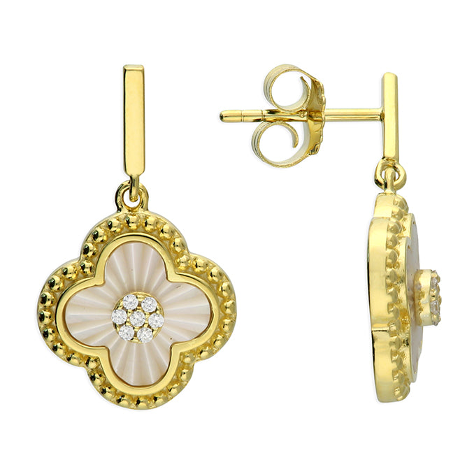 Sterling Silver Gold Plated Decorative Quatrefoil Earrings