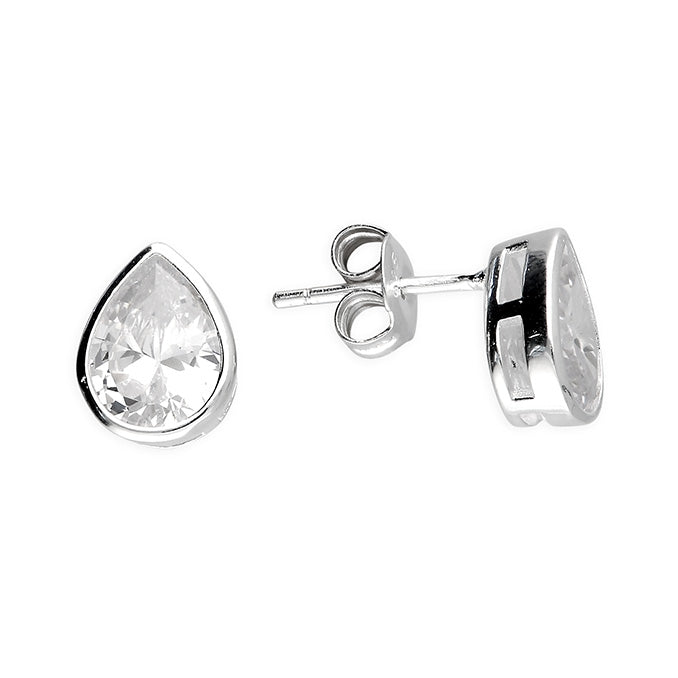 Sterling Silver Pear Cubic Zironia Stud Earrings
