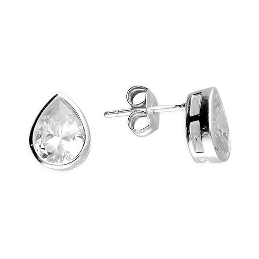 Sterling Silver Pear Cubic Zironia Stud Earrings