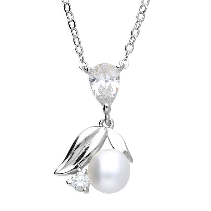 Sterling Silver Delicate Pearl And Cubic Zirconia Necklace