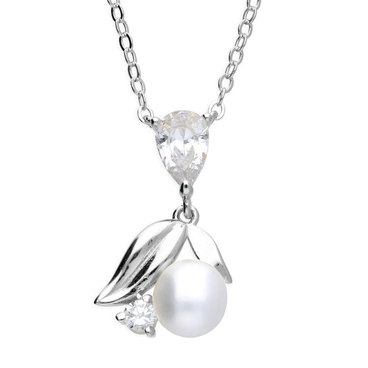 Sterling Silver Delicate Pearl And Cubic Zirconia Necklace