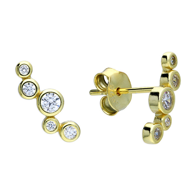 Sterling Silver Gold-Plated Cubic Zirconia Climber Earrings