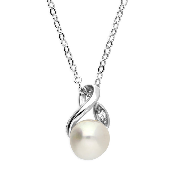 Sterling Silver Pearl Leaf Design Necklace