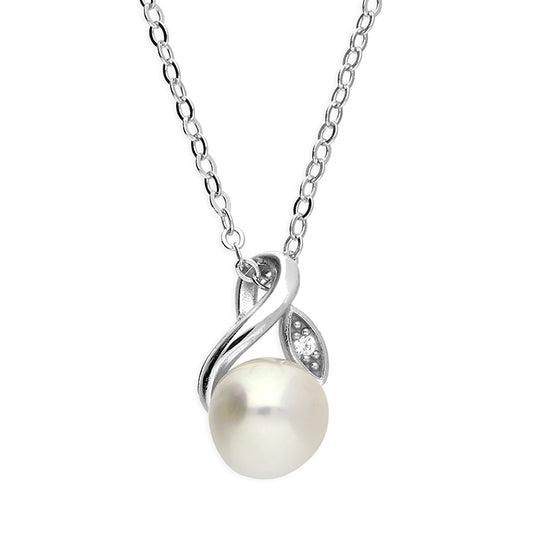 Sterling Silver Pearl Leaf Design Necklace