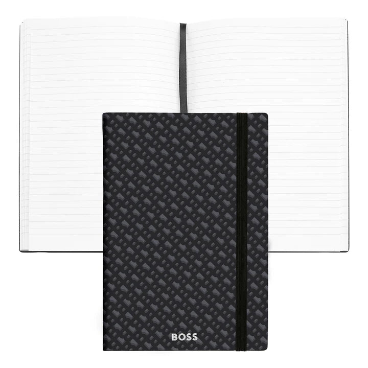 Loop Diamond Chrome Ballpoint Pen and A5 Monogram Grey Lined Notebook Set