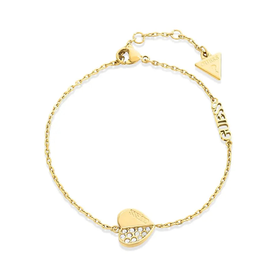 Yellow Gold Plated Half CZ Heart Bracelet