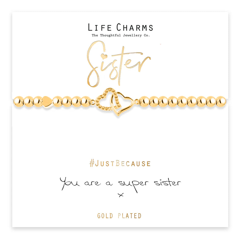 Sister Gold Heart Life Charms Bracelet