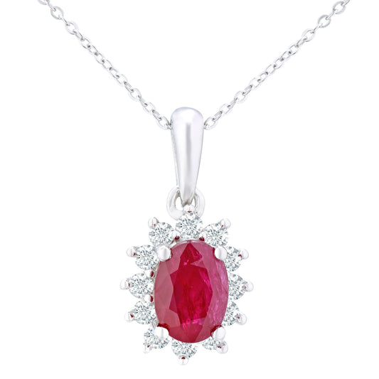 9k White Gold, 0.25ct Diamond and Ruby Pendant