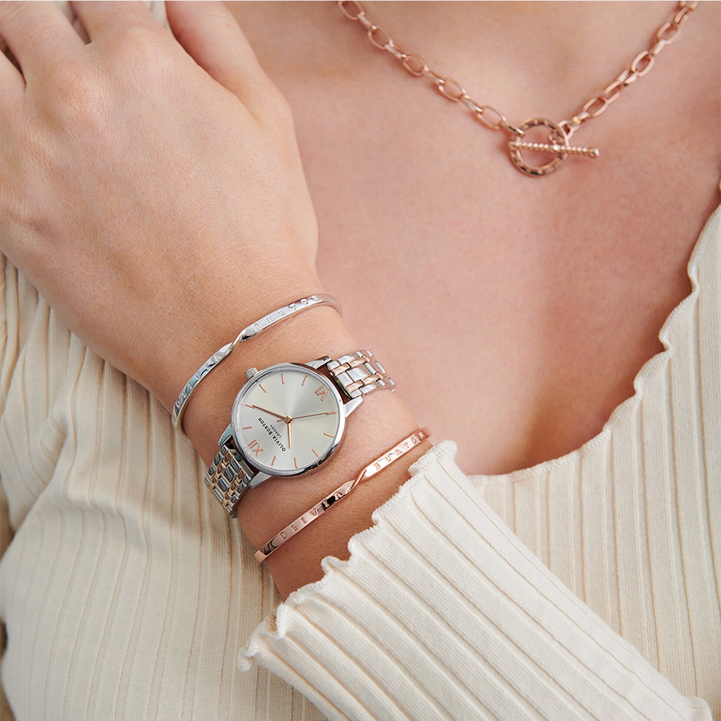 The England 30mm Silver & Carnation Gold Bracelet Watch