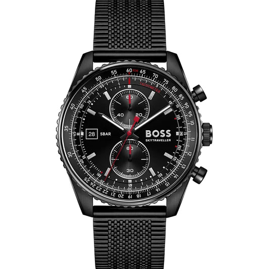 Skytraveller 43mm Black Dial Mesh Bracelet Watch