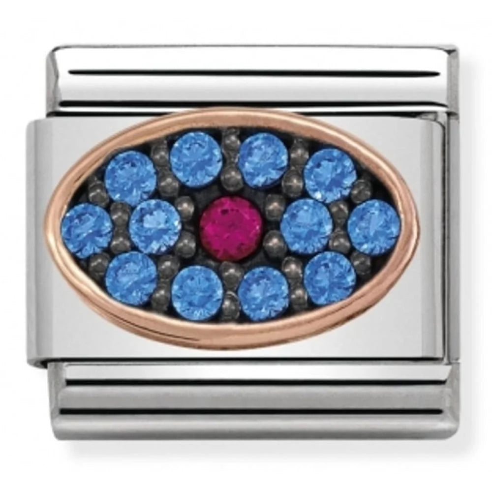 Classic Blue & Red CZ Rose Gold Oval Charm