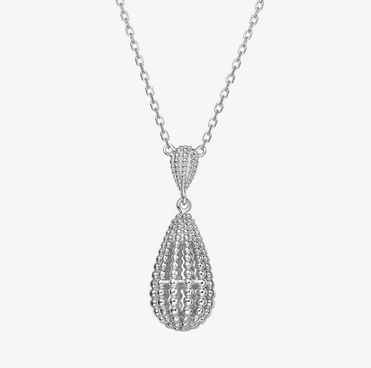 Bella Rhodium Plated Tear Drop Pendant Necklace