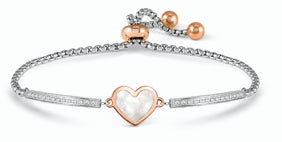 Milleluci bracelet, ed. BELOVED in steel, stone and cubic zirconia White Mother-in-Pearl Heart