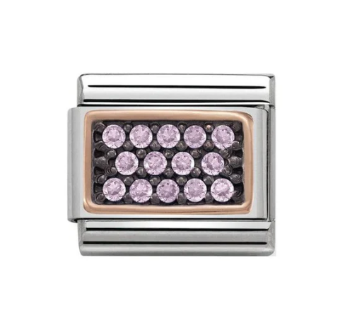 Classic Pave Zirconia Rose Gold Rectangle Pink Charm