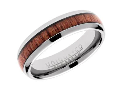 Tungsten 6mm Court Wood Inlay Ring - Size 60