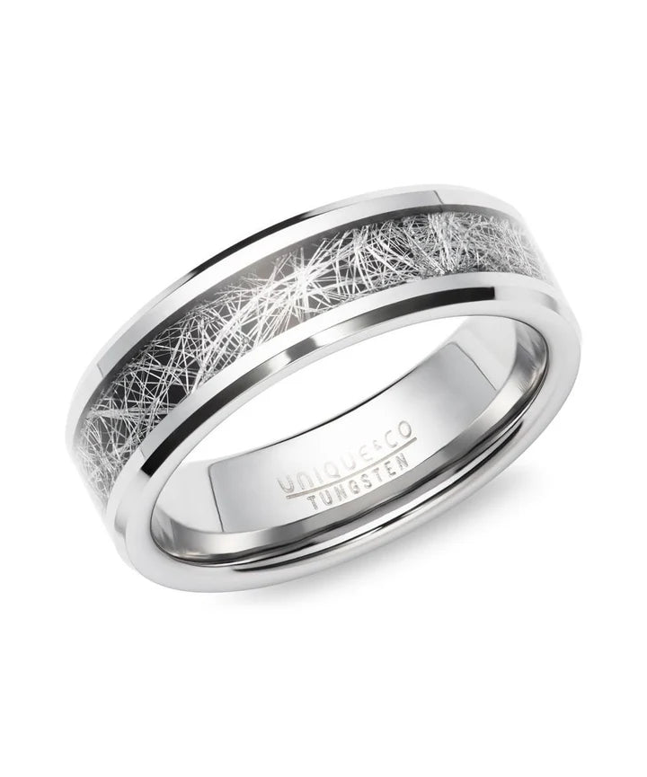 Tungsten 7mm Ring With Meteorite Paper Inlay - Size 62