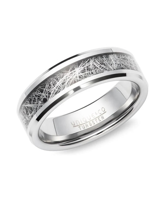 Tungsten 7mm Ring With Meteorite Paper Inlay - Size 62