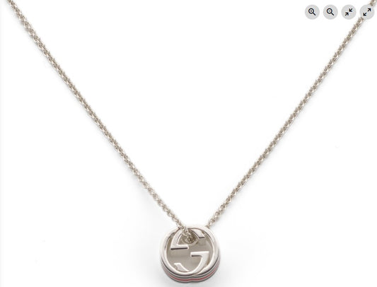Gucci Web Necklace 50cm in Sterling Silver Red and Green Enamel