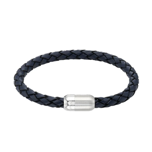 Navy Leather Bracelet with Matte and Polished Clasp - 21cm