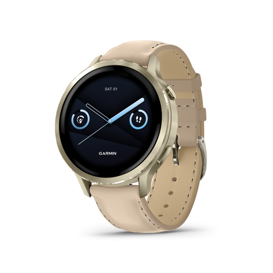 Garmin Venu 4 41mm Lunar Gold with Bone Silicone Band and Light Sand Leather Band