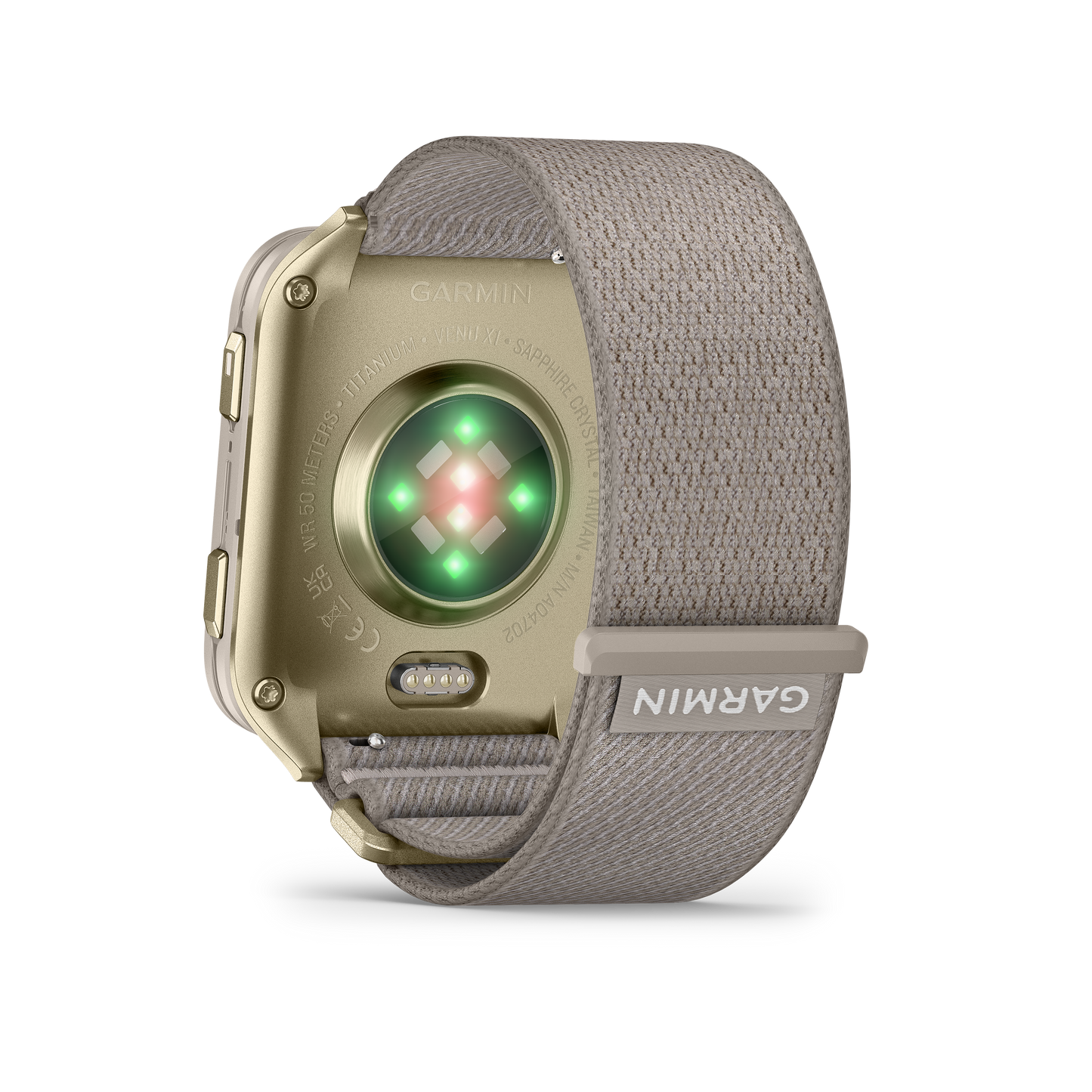 Garmin Venu X1 Soft Gold with Titanium Caseback and French Grey Nylon Band
