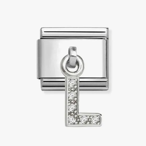 Classic Silver Letter L Zirconia Pendant Charm