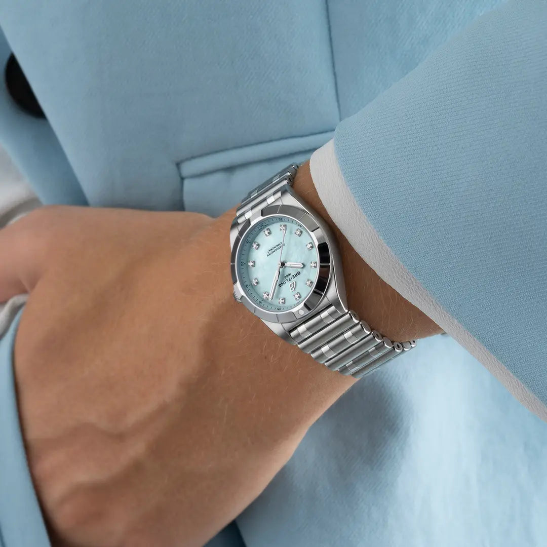 Chronomat 28 | 28mm Steel Case Blue Pearl & Lab Diamond Dot Dial