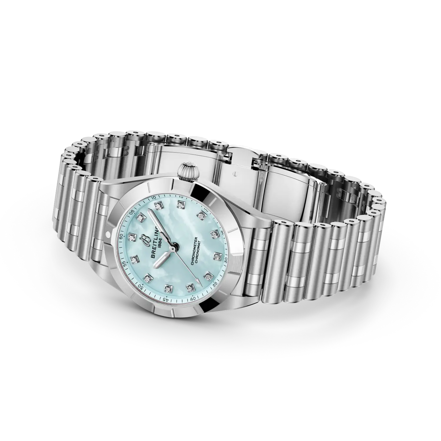 Chronomat 28 | 28mm Steel Case Blue Pearl & Lab Diamond Dot Dial
