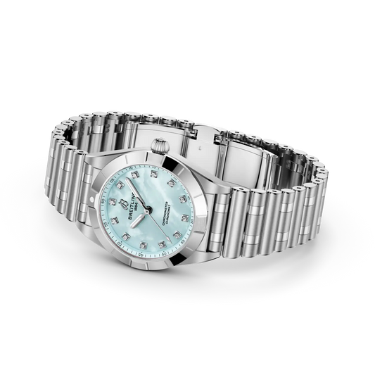 Chronomat 28 | 28mm Steel Case Blue Pearl & Lab Diamond Dot Dial