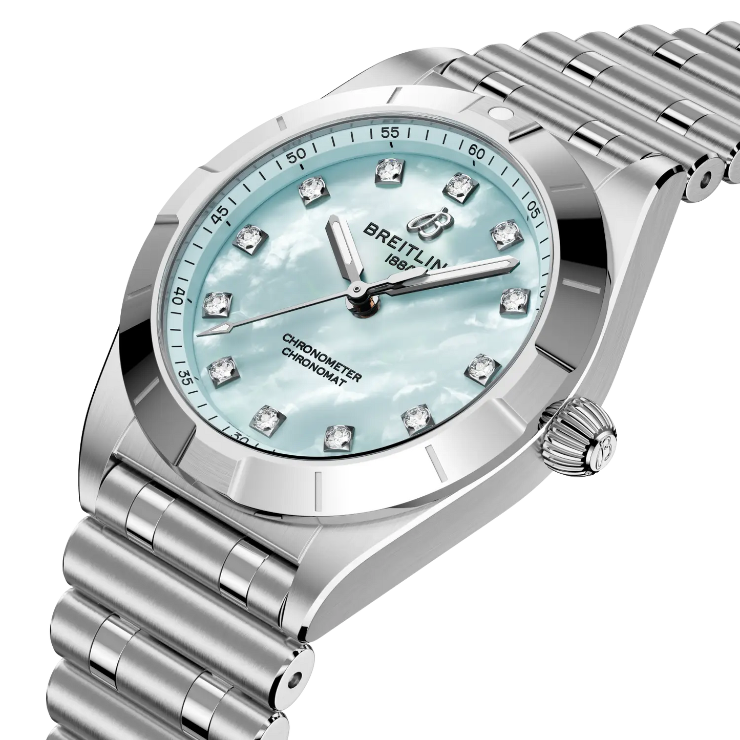 Chronomat 28 | 28mm Steel Case Blue Pearl & Lab Diamond Dot Dial