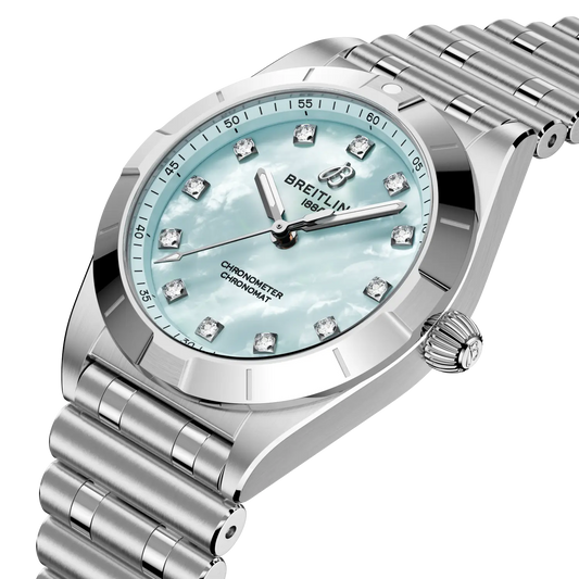 Chronomat 28 | 28mm Steel Case Blue Pearl & Lab Diamond Dot Dial