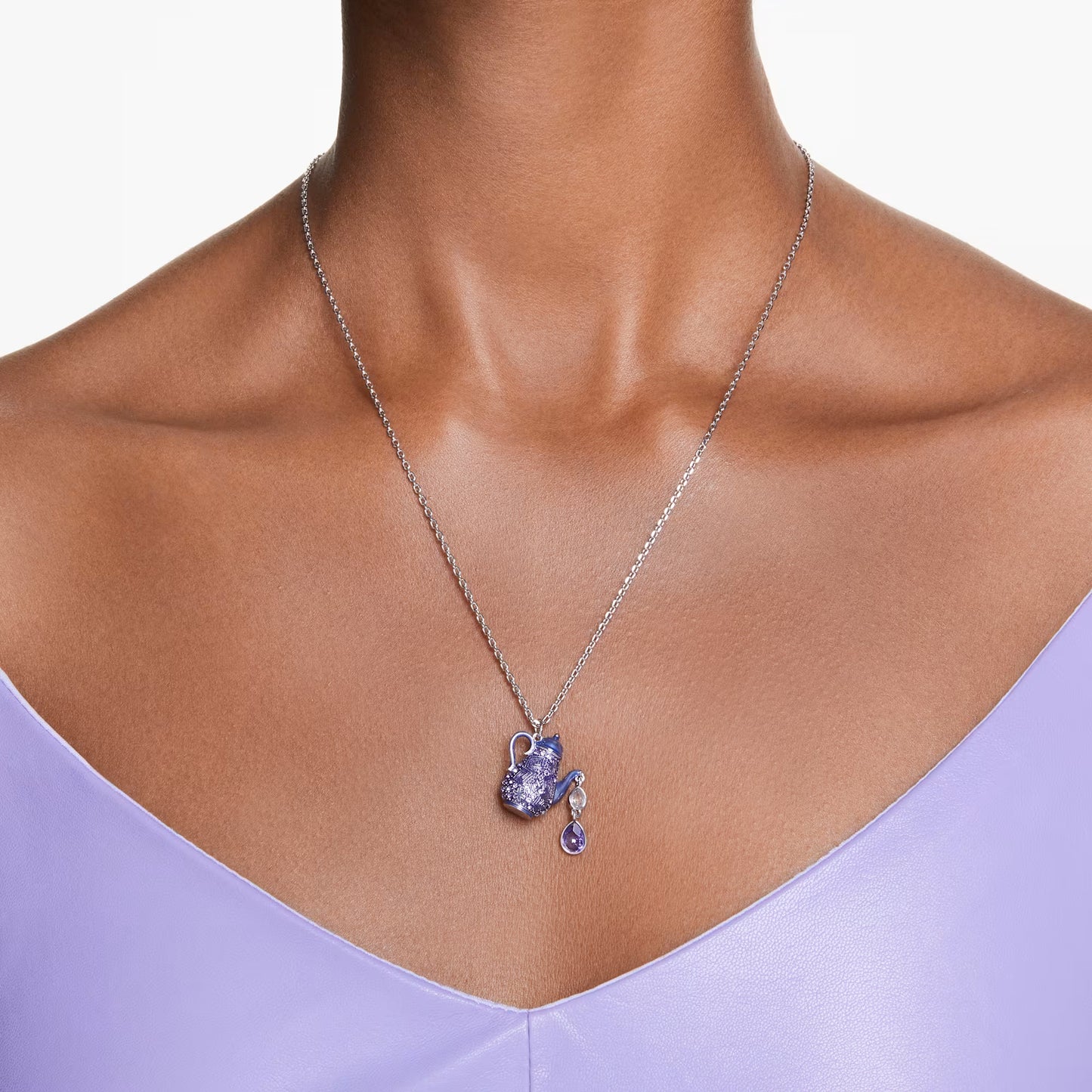 Alice in Wonderland pendant, Teapot, Purple, Rhod