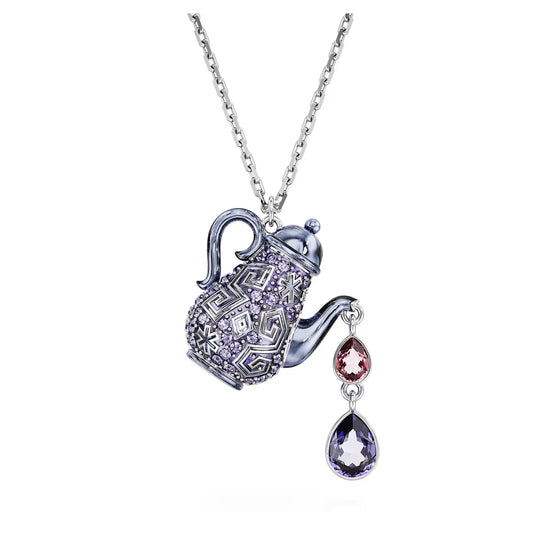 Alice in Wonderland pendant, Teapot, Purple, Rhod