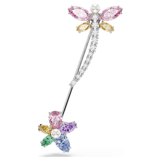 Ariana Grande x Swarovski brooch, Mixed cuts, Dragonfly, Multicoloured, Rhodium plated