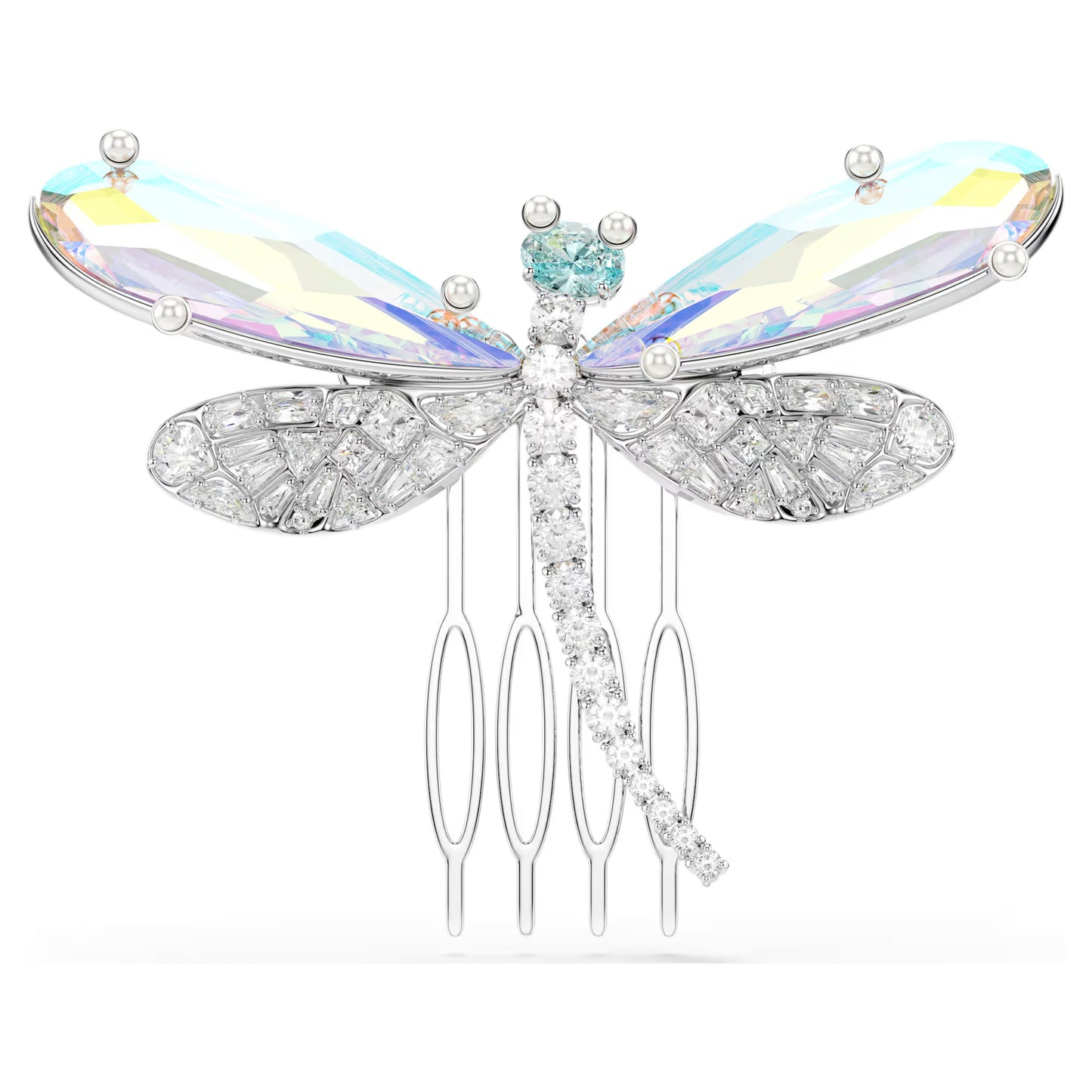 Ariana Grande x Swarovski brooch and hair accessory,Crystal pearl, Mixed cuts, Dragonfly, White, Rhodium plated