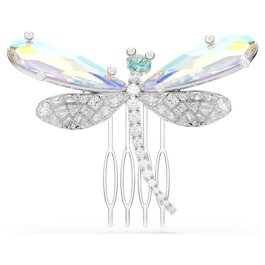 Ariana Grande x Swarovski brooch and hair accessory,Crystal pearl, Mixed cuts, Dragonfly, White, Rhodium plated