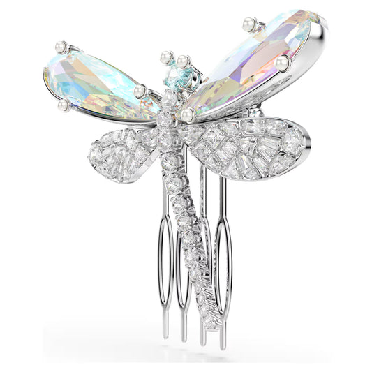 Ariana Grande x Swarovski brooch and hair accessory,Crystal pearl, Mixed cuts, Dragonfly, White, Rhodium plated