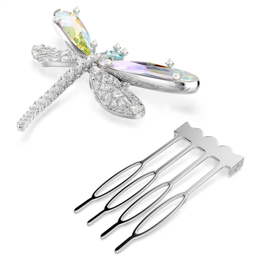 Ariana Grande x Swarovski brooch and hair accessory,Crystal pearl, Mixed cuts, Dragonfly, White, Rhodium plated