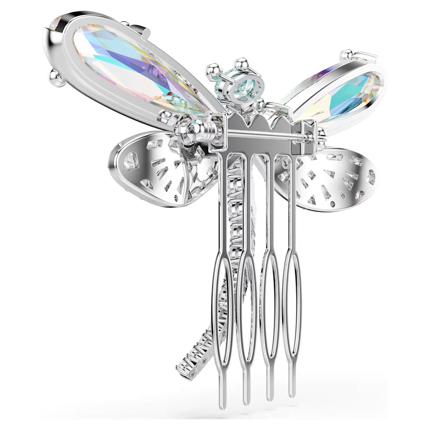 Ariana Grande x Swarovski brooch and hair accessory,Crystal pearl, Mixed cuts, Dragonfly, White, Rhodium plated