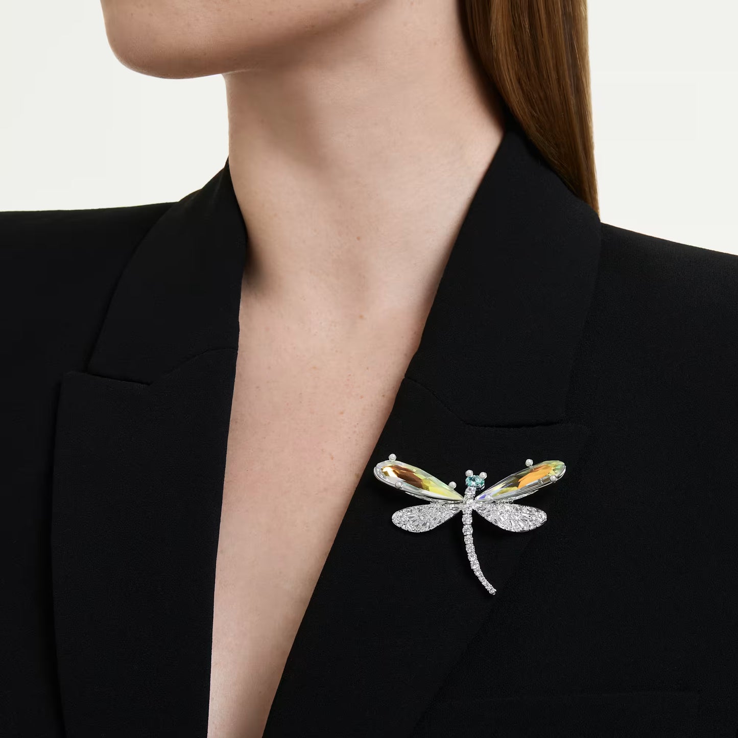 Ariana Grande x Swarovski brooch and hair accessory,Crystal pearl, Mixed cuts, Dragonfly, White, Rhodium plated