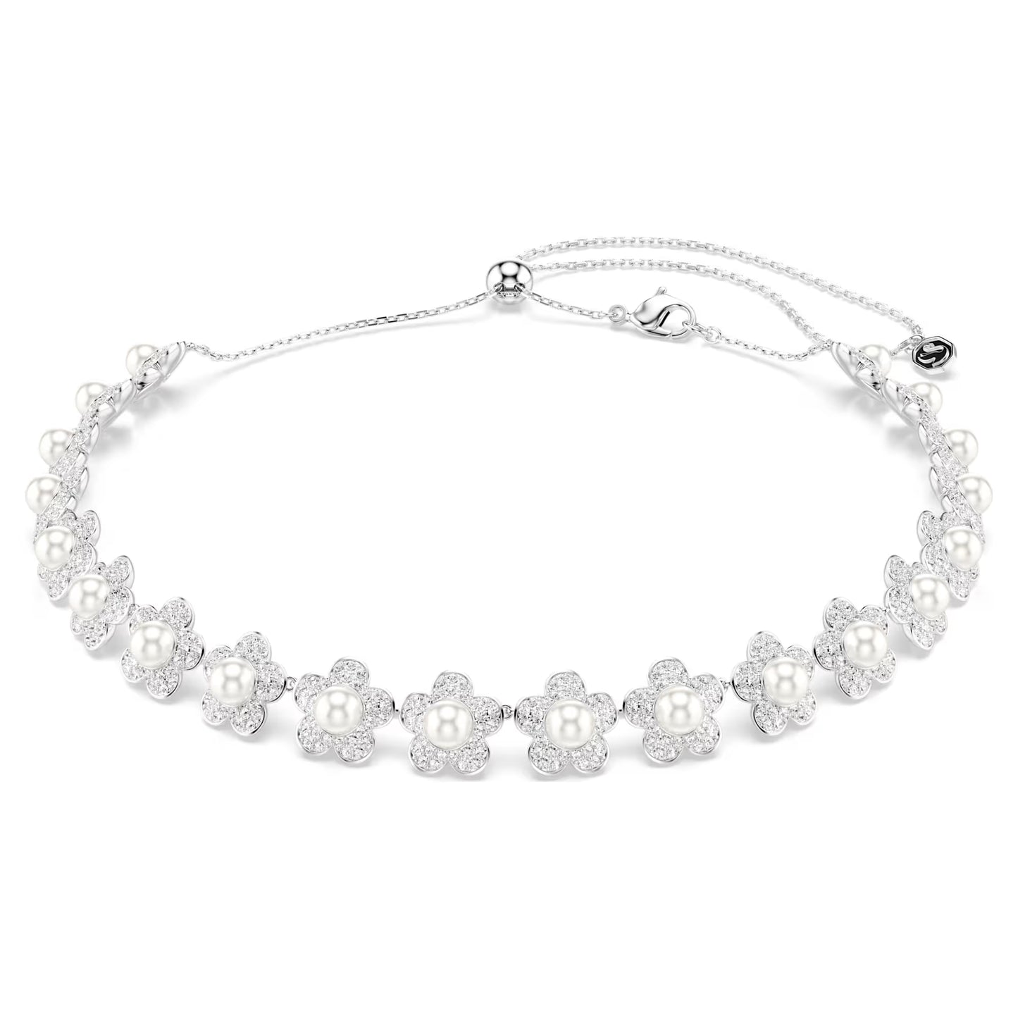Ariana Grande x Swarovski choker, Crystal pearl, Round cut, White, Rhodium plated