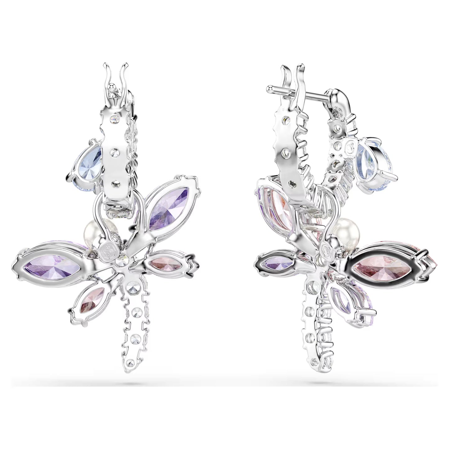 Ariana Grande x Swarovski drop earrings, Mixed cuts, Dragonfly, Multicolored, Rhodium plated