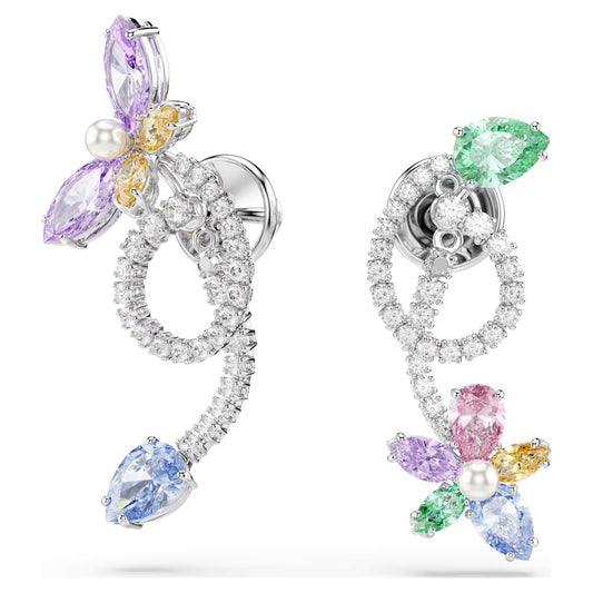 Ariana Grande x Swarovski drop earrings with ear jacket, Mixed cuts, Dragonfly, Flower, Multicolored