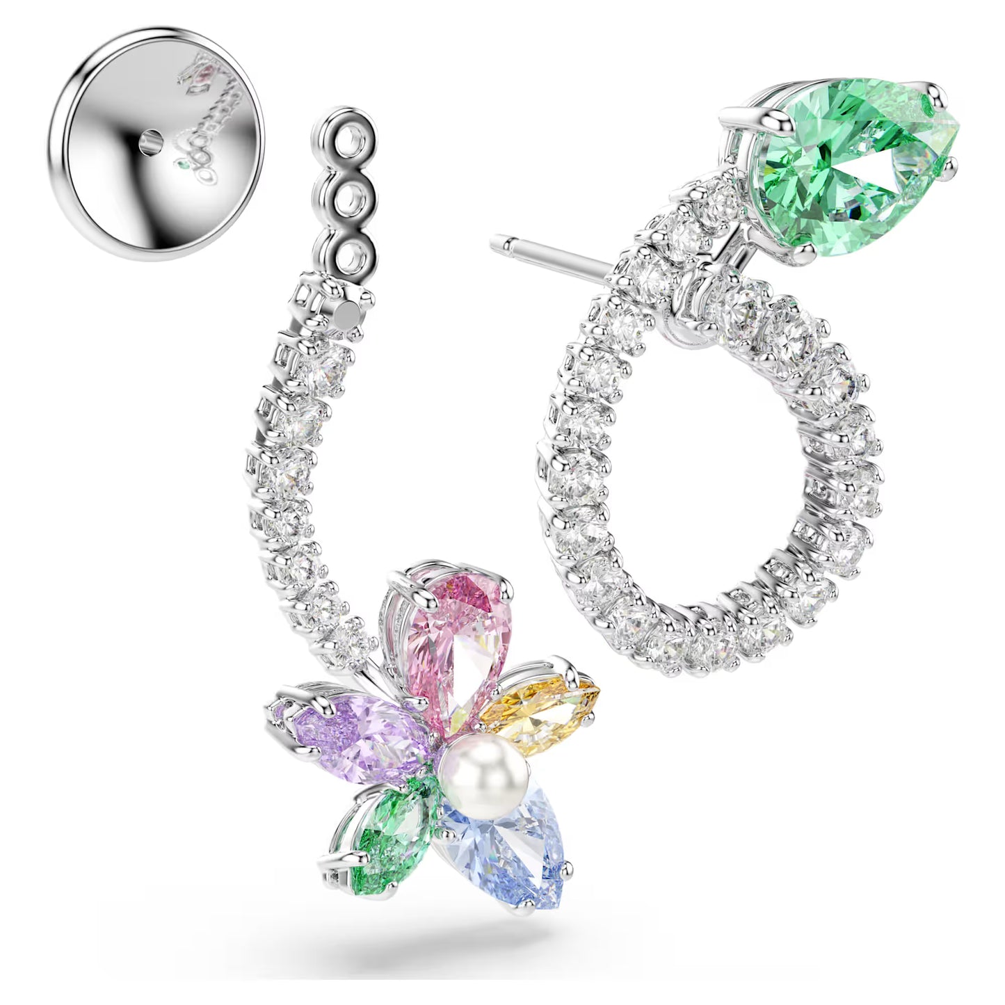 Ariana Grande x Swarovski drop earrings with ear jacket, Mixed cuts, Dragonfly, Flower, Multicolored