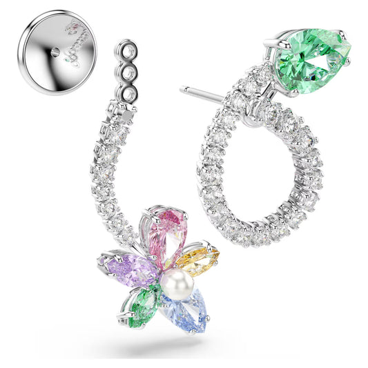 Ariana Grande x Swarovski drop earrings with ear jacket, Mixed cuts, Dragonfly, Flower, Multicolored