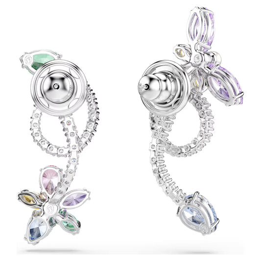 Ariana Grande x Swarovski drop earrings with ear jacket, Mixed cuts, Dragonfly, Flower, Multicolored