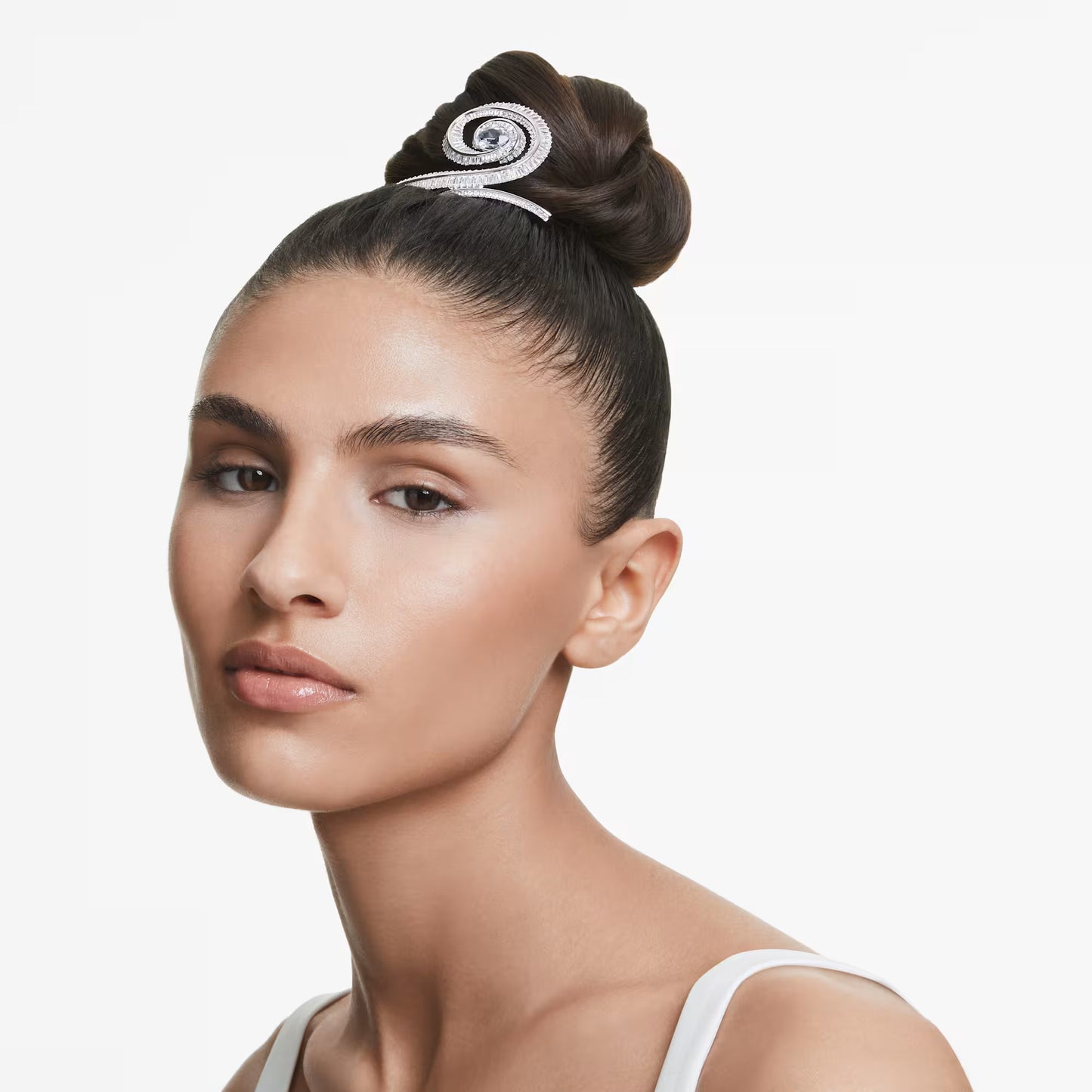 Ariana Grande x Swarovski hair clip, Baguette cut, White, Rhodium plated
