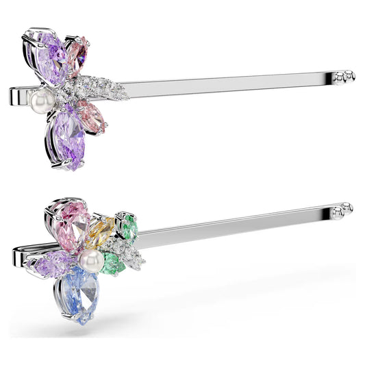Ariana Grande x Swarovski hair pin, Mixed cuts, Dragonfly, flower, Multicoloured, Rhodium plated