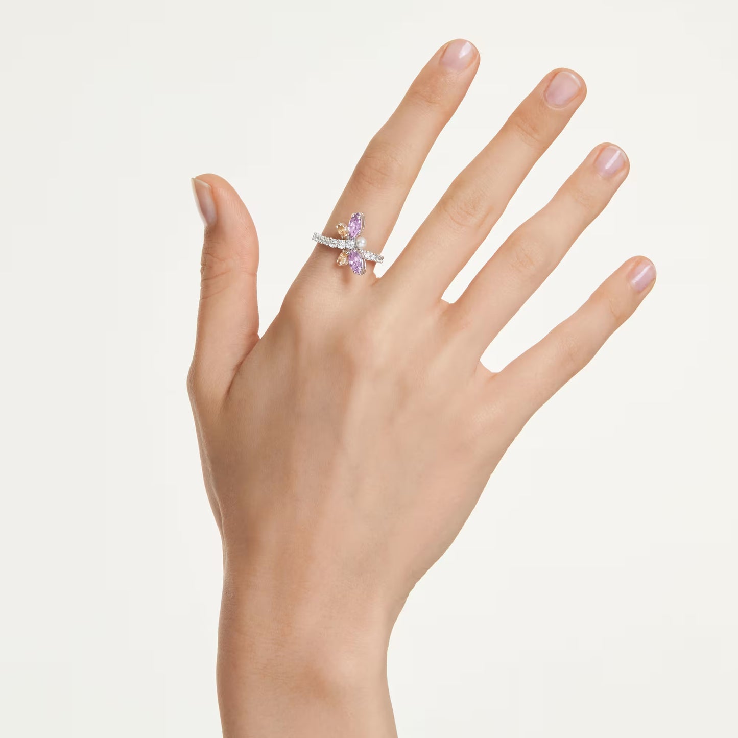 Ariana Grande x Swarovski motif ring, Mixed cuts, Dragonfly, Multicolored, Rhodium plated