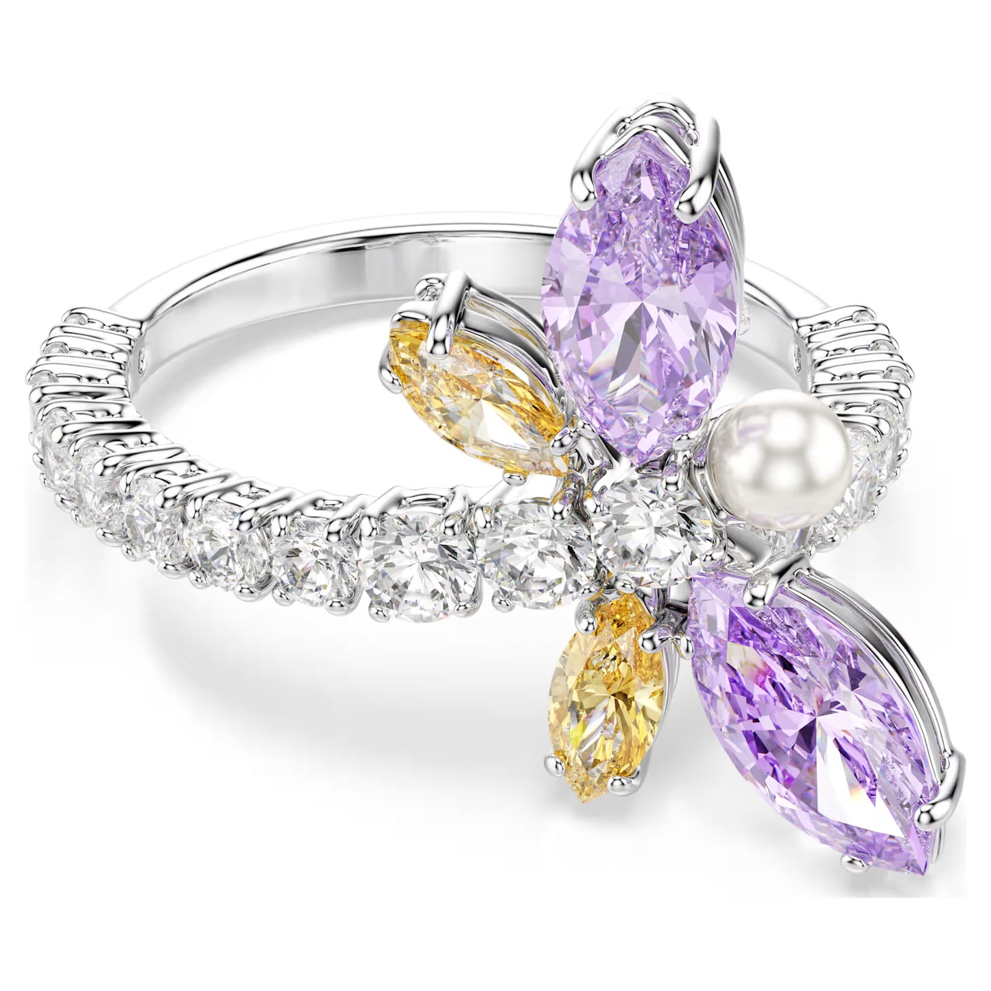 Ariana Grande x Swarovski motif ring, Mixed cuts, Dragonfly, Multicolored, Rhodium plated